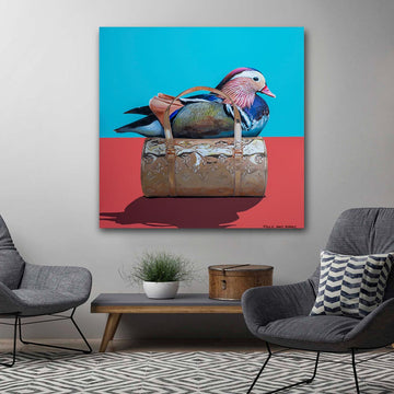 My Favourite Mandarin Duck in a Gold Handbag (Original Painting)