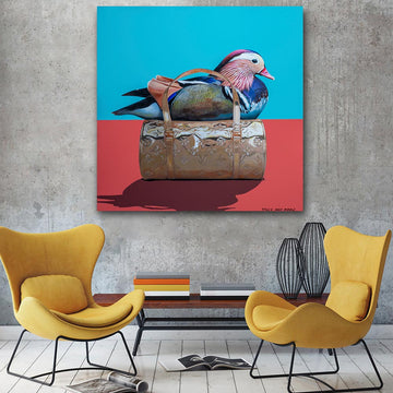 My Favourite Mandarin Duck in a Gold Handbag (Original Painting)