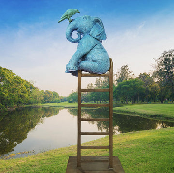 The Elephant Reached Amazing New Heights with a Little Help (Bronze Sculpture)