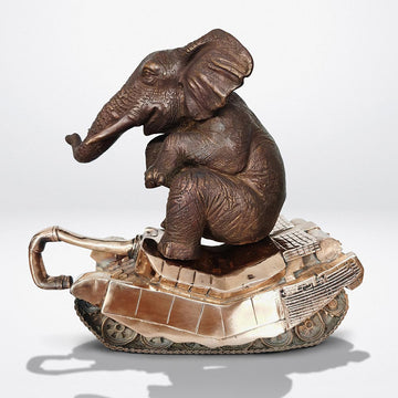 The elephant has a crush on tanks (Bronze Sculpture)