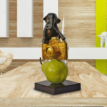 The Elephant Just Wanted a Camera and Pear (Bronze Sculpture)
