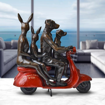 The Happy Family Vespa Riders (Bronze Sculpture, Miniature Collection)