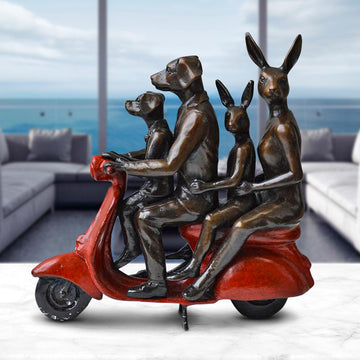 The Happy Family Vespa Riders (Bronze Sculpture, Miniature Collection)