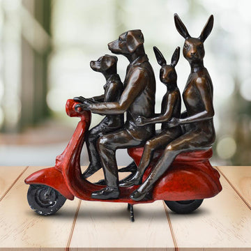 The Happy Family Vespa Riders (Bronze Sculpture, Miniature Collection)