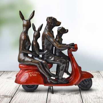The Happy Family Vespa Riders (Bronze Sculpture, Miniature Collection)