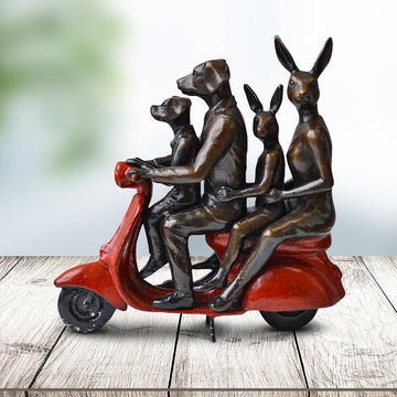 The Happy Family Vespa Riders (Bronze Sculpture, Miniature Collection)