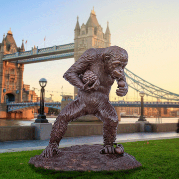 Wild Chimp Foraging (Bronze Sculpture)