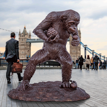Wild Chimp Foraging (Bronze Sculpture)
