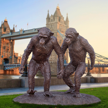 Wild Chimp Friendship (Bronze Sculpture)