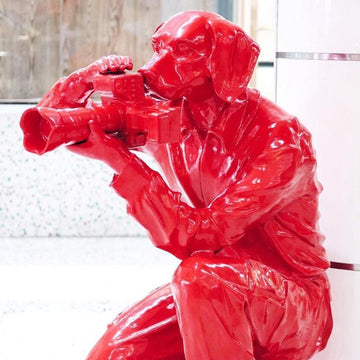 Red Paparazzi Dog (Bronze Sculpture with Red Powdercoat)