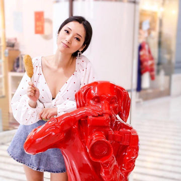 Red Paparazzi Dog (Bronze Sculpture with Red Powdercoat)