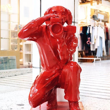 Red Paparazzi Dog (Bronze Sculpture with Red Powdercoat)