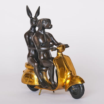 They Were the Authentic Vespa Riders in Rome (Bronze Sculpture, Miniature Collection)