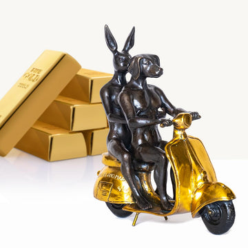 They Were the Authentic Vespa Riders in Rome (Bronze Sculpture, Miniature Collection)