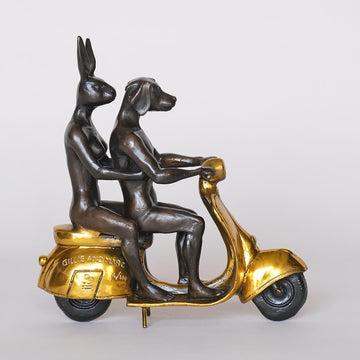 They Were the Authentic Vespa Riders in Rome (Bronze Sculpture, Miniature Collection)