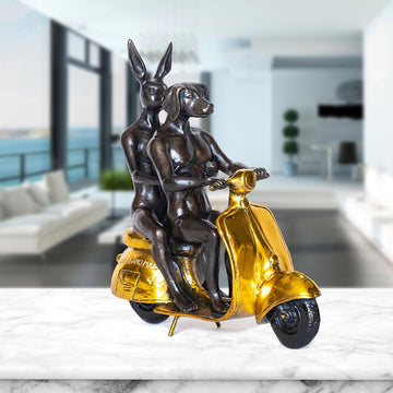 They Were the Authentic Vespa Riders in Rome (Bronze Sculpture, Miniature Collection)
