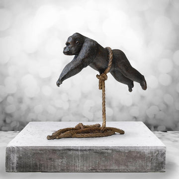 Flying Gorilla on Rope (Bronze Sculpture, Miniature)