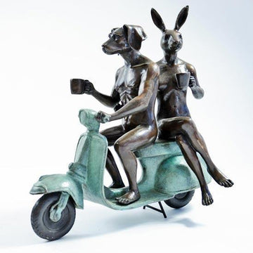 They Loved Coffee, Riding and Each Other (Bronze Sculpture)