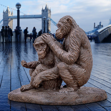 Wild Chimp Grooming (Bronze Sculpture)