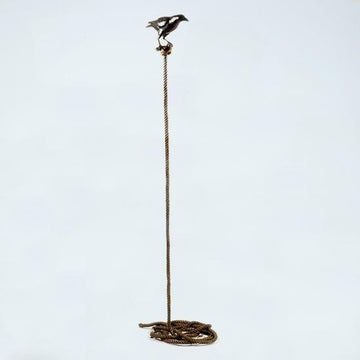 Harold, the magpie on long rope (Bronze Sculpture)