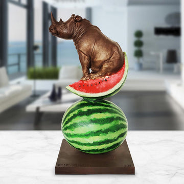 Rhinos Love Watermelons (Bronze Sculpture)