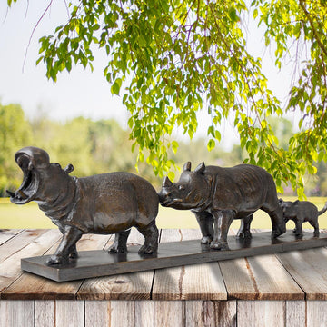 Love the Hippopotamus, the Javan Rhino, and the Red Panda (Bronze Sculpture)