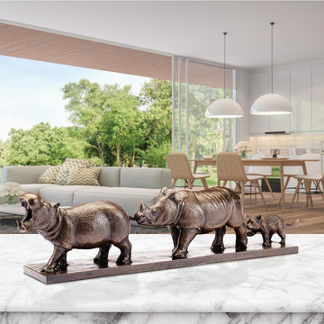 Love the Hippopotamus, the Javan Rhino, and the Red Panda (Bronze Sculpture)