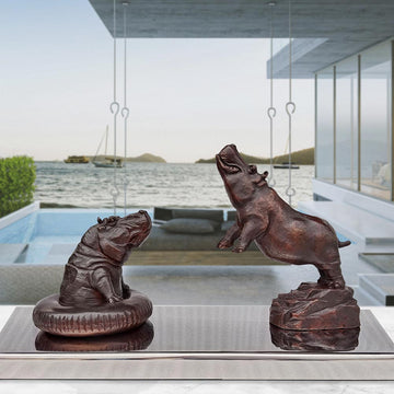 Hippos Make a Splash (Bronze Sculpture)