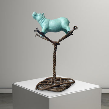 Hippo on a Tree Rope of Life (Bronze Sculpture)