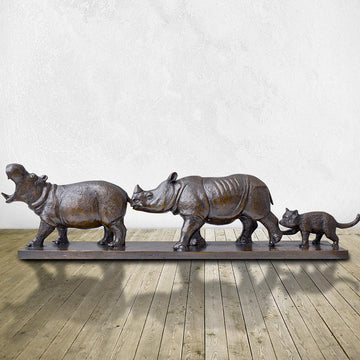 Love the Hippopotamus, the Javan Rhino, and the Red Panda (Bronze Sculpture)