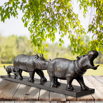 Love the Hippopotamus, the Javan Rhino, and the Red Panda (Bronze Sculpture)