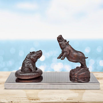 Hippos Make a Splash (Bronze Sculpture)