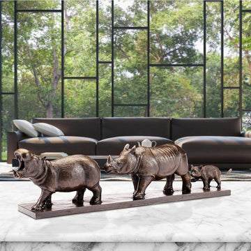 Love the Hippopotamus, the Javan Rhino, and the Red Panda (Bronze Sculpture)