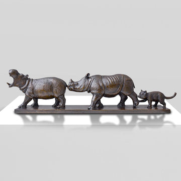 Love the Hippopotamus, the Javan Rhino, and the Red Panda (Bronze Sculpture)
