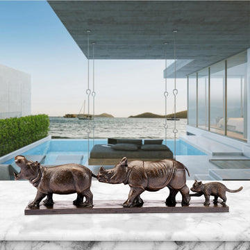 Love the Hippopotamus, the Javan Rhino, and the Red Panda (Bronze Sculpture)