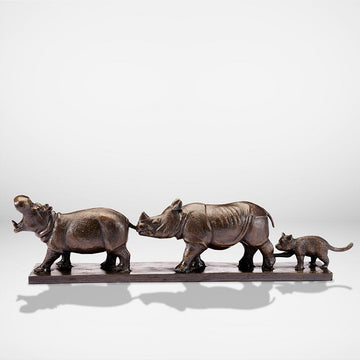 Love the Hippopotamus, the Javan Rhino, and the Red Panda (Bronze Sculpture)