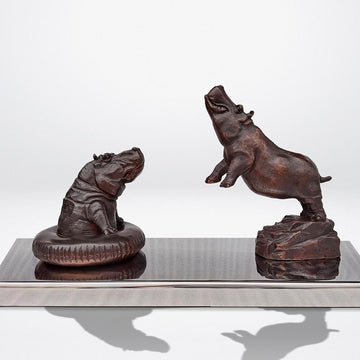 Hippos Make a Splash (Bronze Sculpture)
