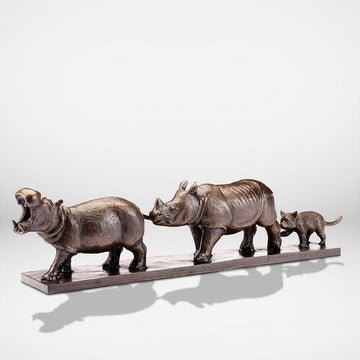 Love the Hippopotamus, the Javan Rhino, and the Red Panda (Bronze Sculpture)