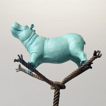 Hippo on a Tree Rope of Life (Bronze Sculpture)