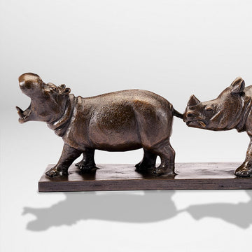 Love the Hippopotamus, the Javan Rhino, and the Red Panda (Bronze Sculpture)