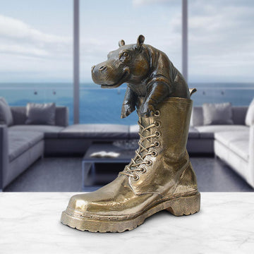 Walk with the baby hippo (Bronze Sculpture, Small)