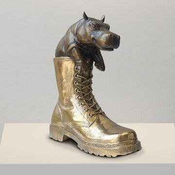 Walk with the baby hippo (Bronze Sculpture, Small)