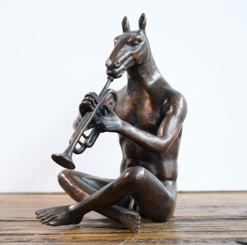 He Blew His Horn When He Was Happy (Bronze Sculpture)