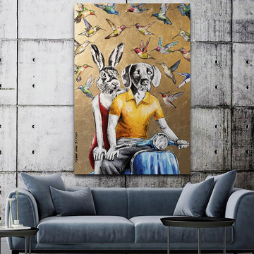 The humming birds hummed love songs around them (Original Painting)
