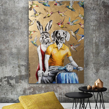 The humming birds hummed love songs around them (Original Painting)