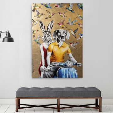 The humming birds hummed love songs around them (Original Painting)
