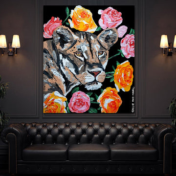 Lions and Roses (Original Painting)