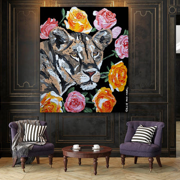 Lions and Roses (Original Painting)