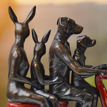 The Happy Family Vespa Riders (Bronze Sculpture, Miniature Collection)