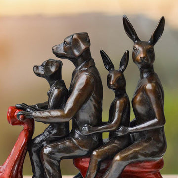 The Happy Family Vespa Riders (Bronze Sculpture, Miniature Collection)